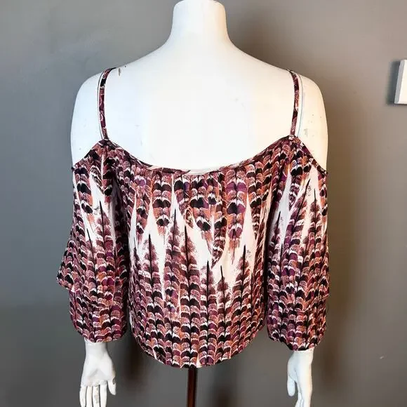 Show Me Your Mumu top small feather print off shoulder festival boho - Picture 4 of 9